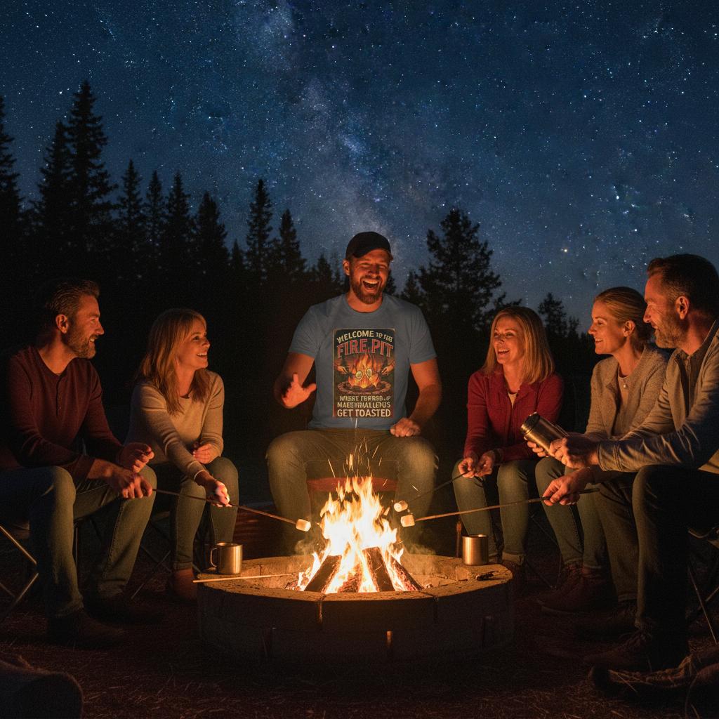 Welcome To The Firepit T-Shirt – Toasted Friends & Marshmallows Design - Authentic Patriot